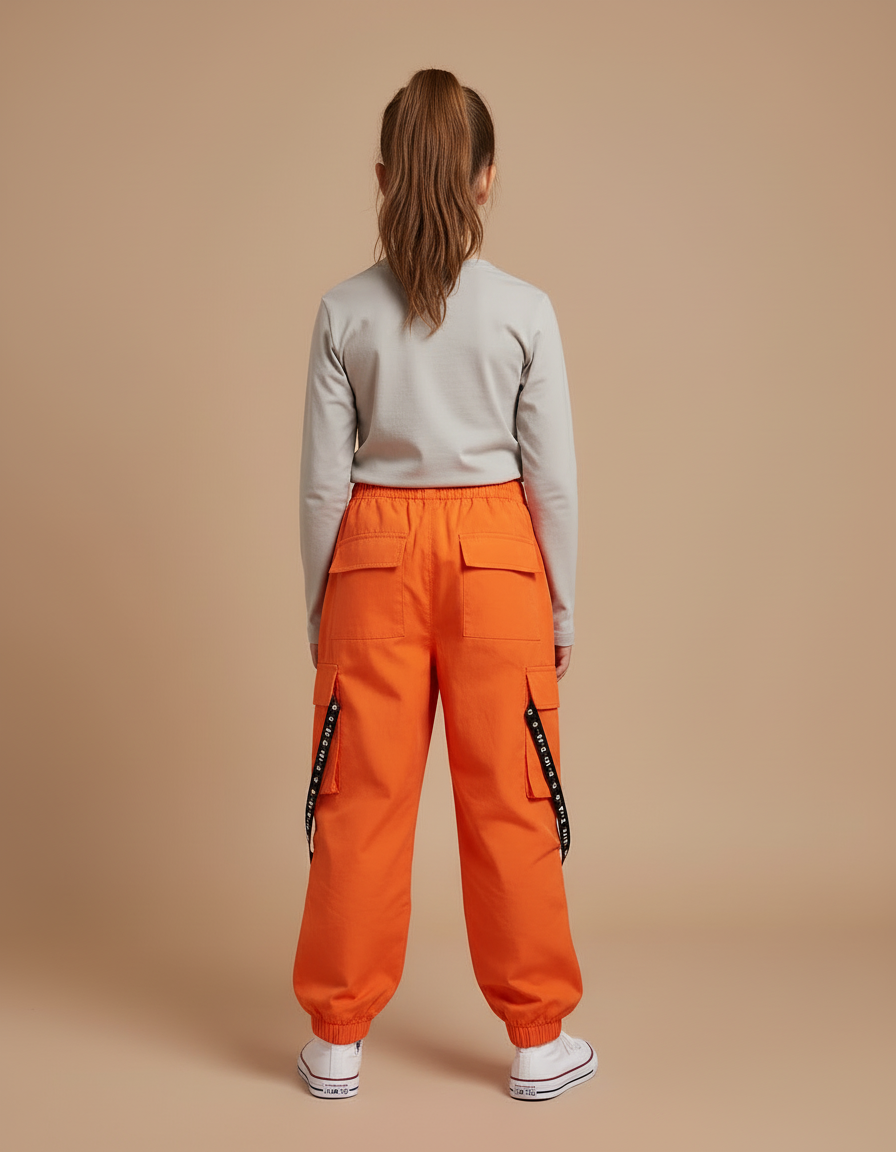 Pantalon Cargo Orange Ample Sangles Enfant - Toile - vue 2