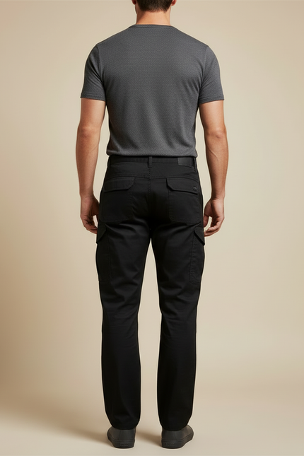 Pantalon Cargo Noir Décontracté Multipoches Homme - Toile - vue 2