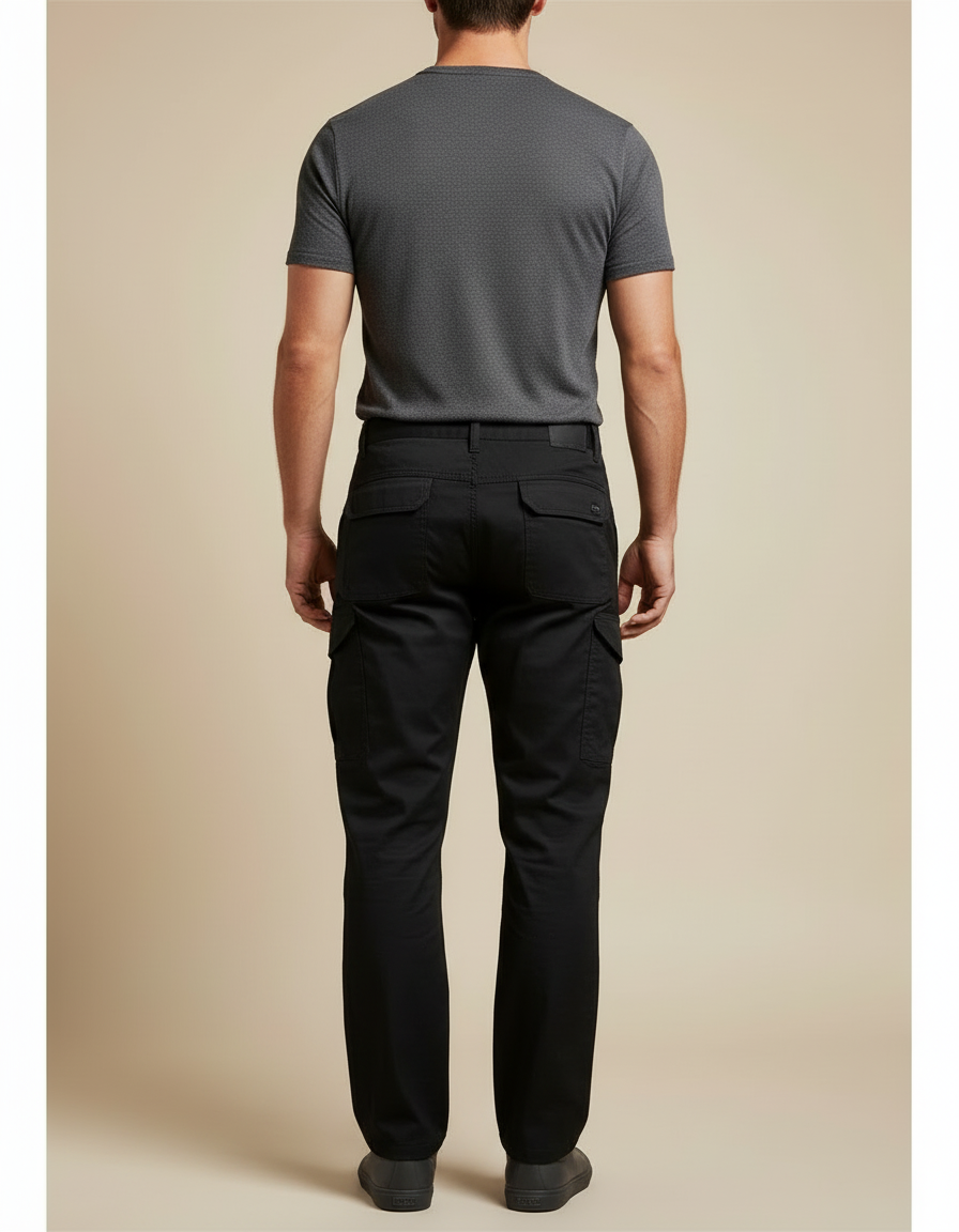 Pantalon Cargo Noir Décontracté Multipoches Homme - Toile - vue 2