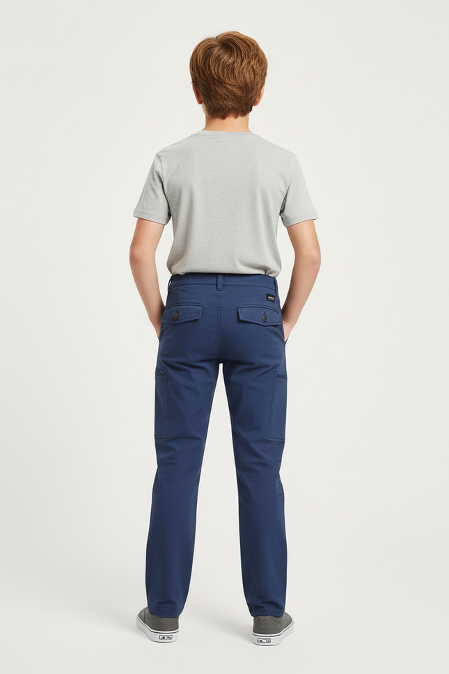 Pantalon Cargo Enfant Bleu Marine Multi-Poches Décontracté - Gabardine - vue 2
