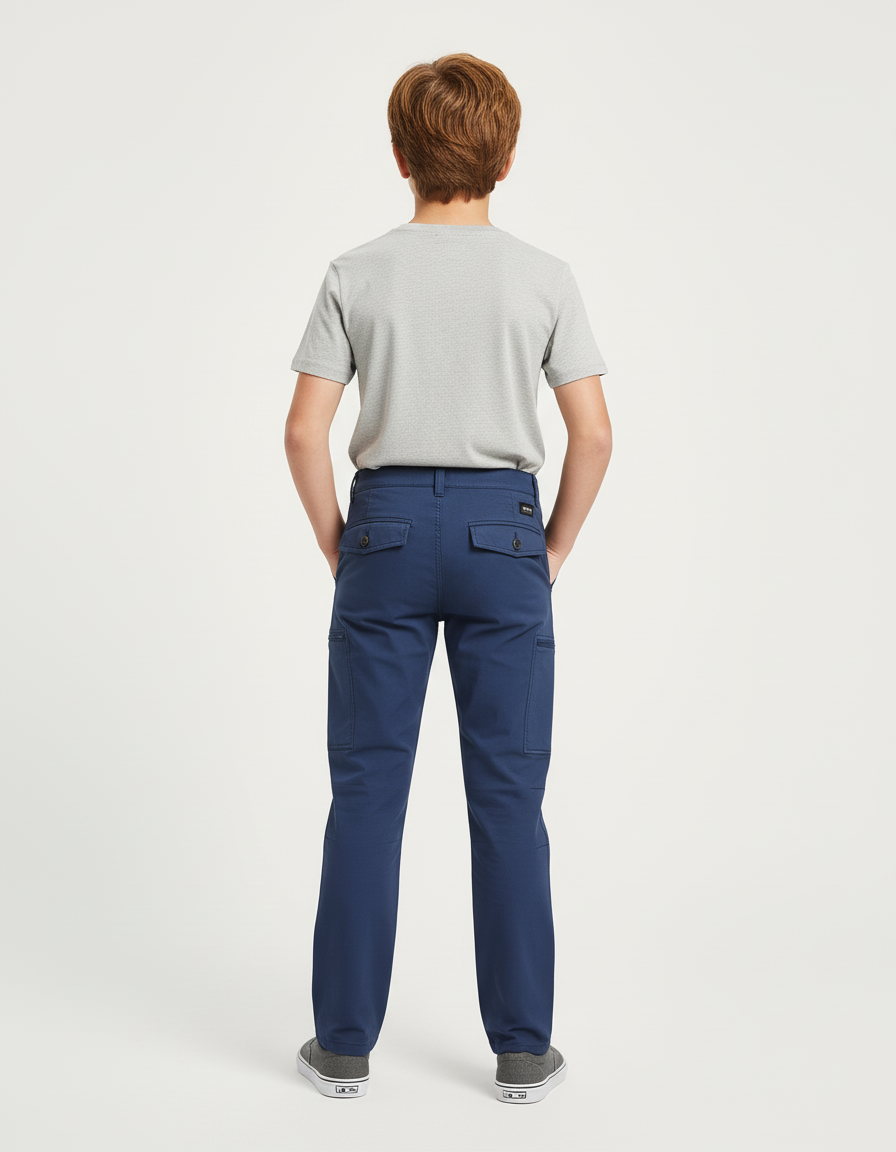 Pantalon Cargo Enfant Bleu Marine Multi-Poches Décontracté - Gabardine - vue 2