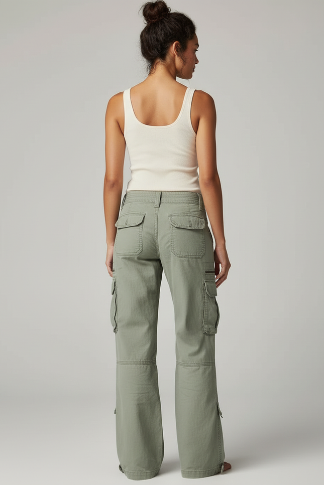 Pantalon Cargo Kaki Ample Multi-Poches Décontracté Femme - Toile - vue 2