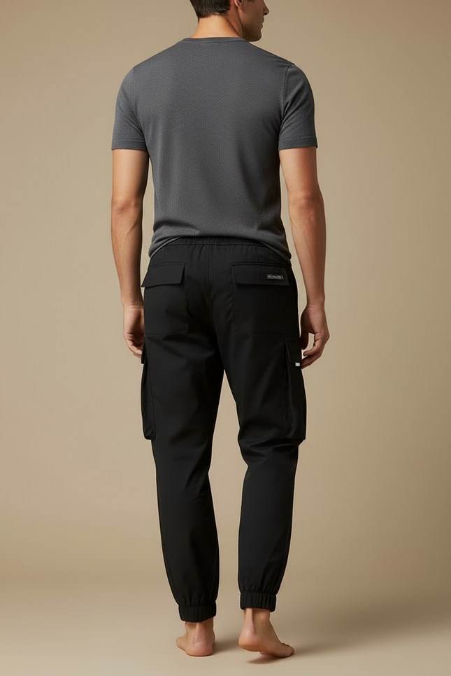 Pantalon Cargo Noir Cordon Ample Poches Homme - Polyester - vue 2