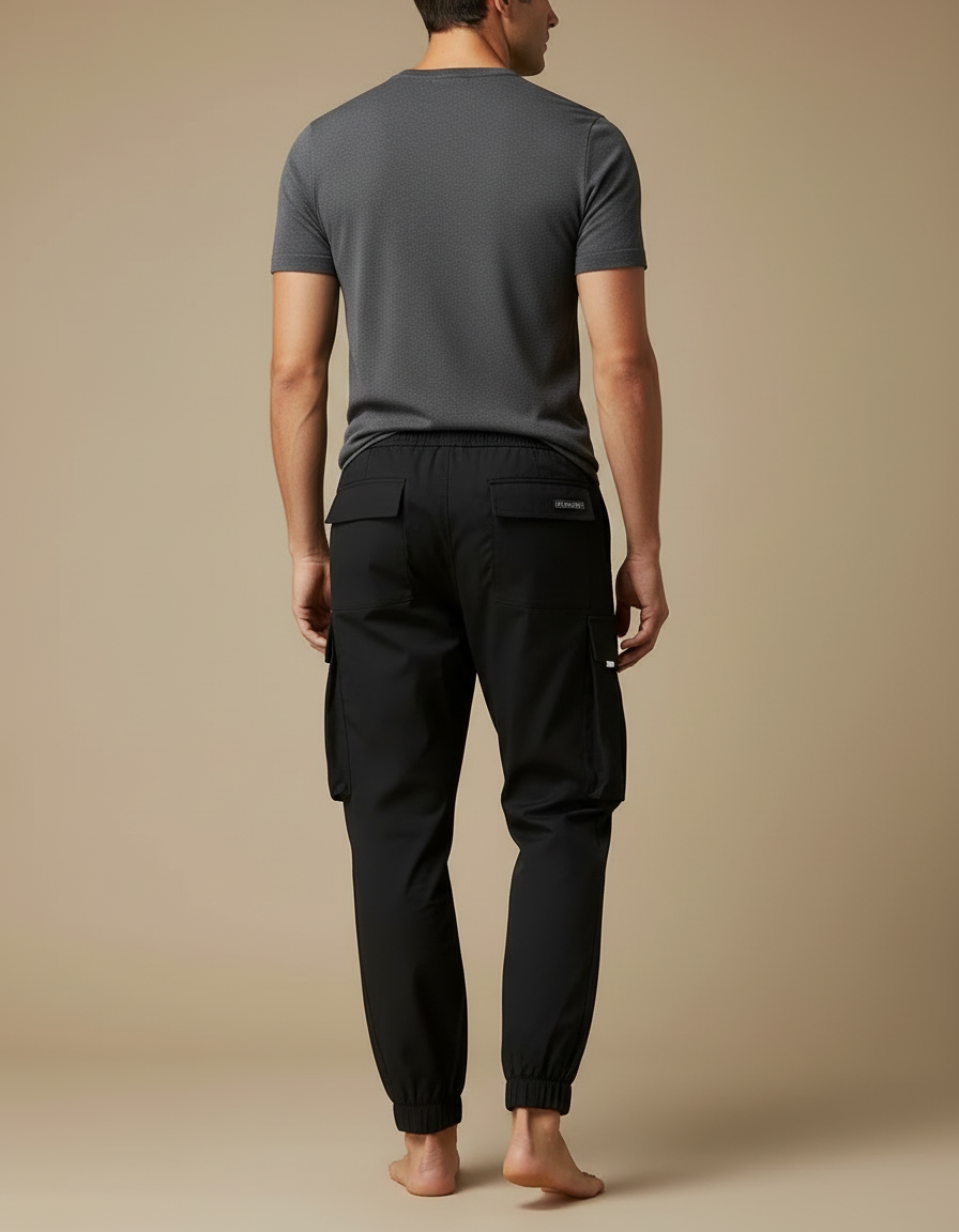 Pantalon Cargo Noir Cordon Ample Poches Homme - Polyester - vue 2