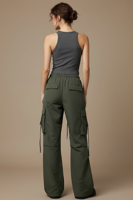 Pantalon Cargo Vert Militaire Ample Sportif Taille Haute - Polyester - vue 2