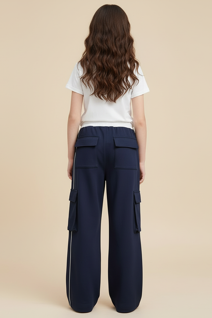 Pantalon Cargo Bleu Marine Ample Fille Multipoches Décontracté - Molleton - vue 2