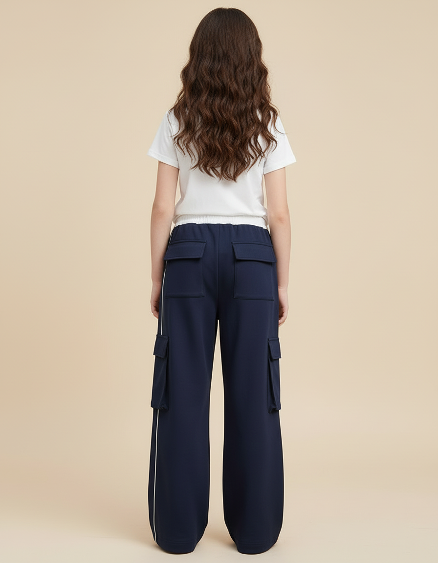 Pantalon Cargo Bleu Marine Ample Fille Multipoches Décontracté - Molleton - vue 2