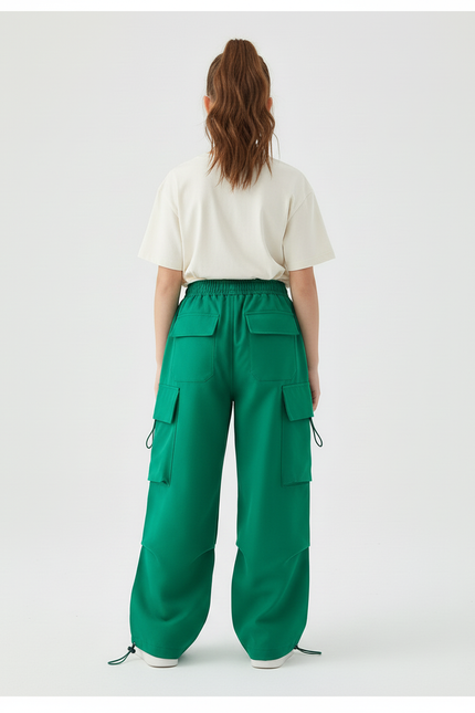 Pantalon Cargo Vert Ample Multipoches Streetwear Enfant - Polyester - vue 2