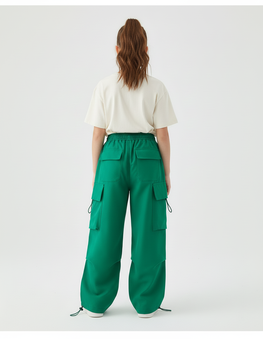Pantalon Cargo Vert Ample Multipoches Streetwear Enfant - Polyester - vue 2