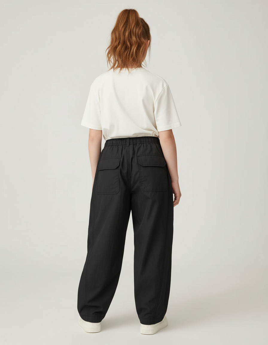 Pantalon Cargo Noir Ample Léger Enfant Décontracté - Polyester - vue 2