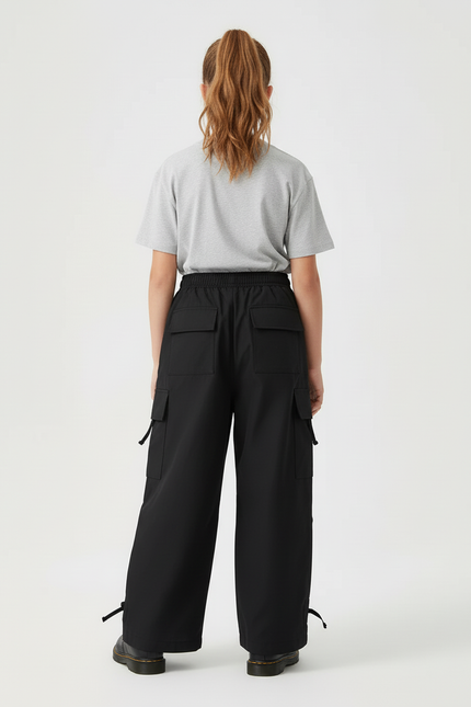 Pantalon Cargo Noir Ample Multipoches Enfant Streetwear - Polyester - vue 2