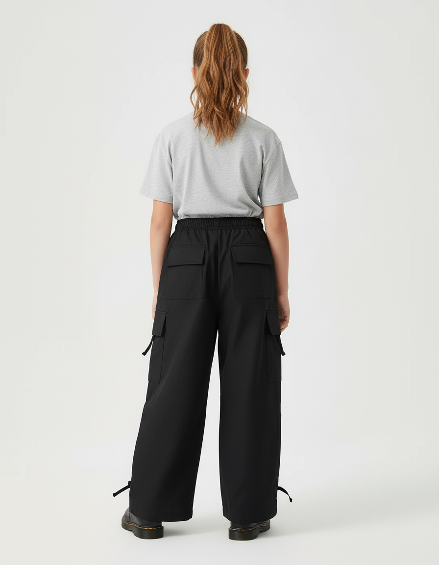 Pantalon Cargo Noir Ample Multipoches Enfant Streetwear - Polyester - vue 2
