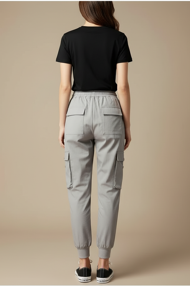 Pantalon Cargo Gris Ample Décontracté Jogger Femme - Polyester - vue 2