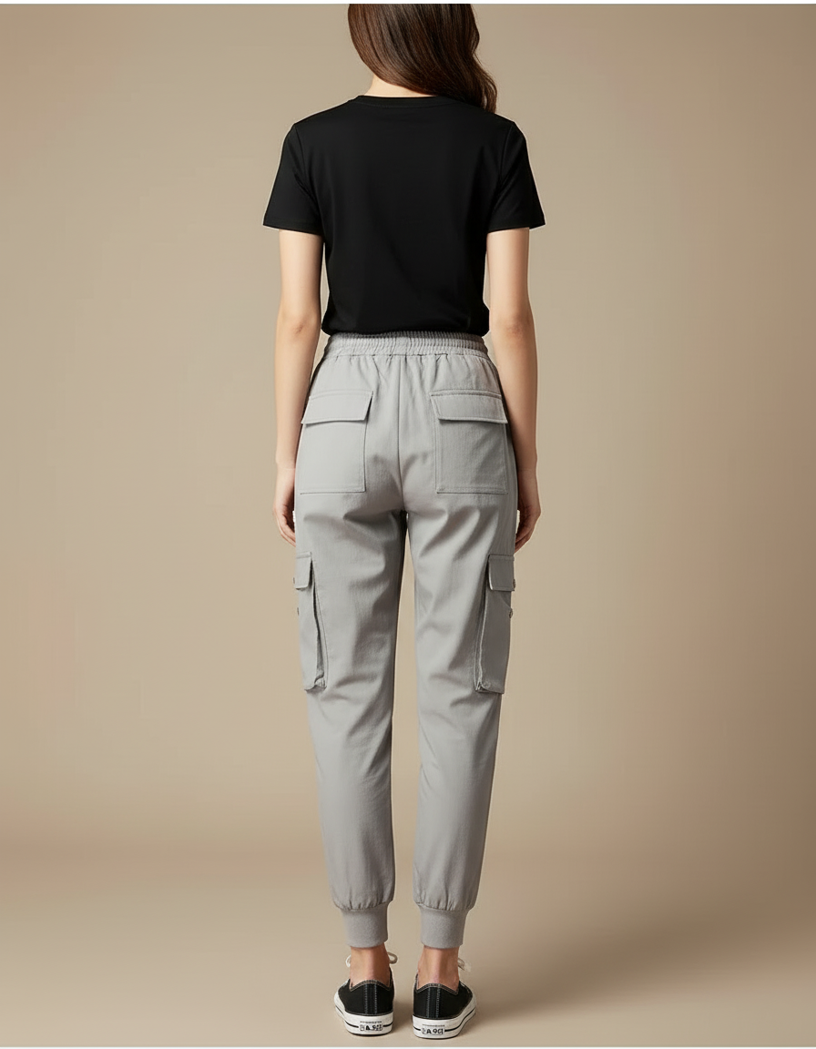 Pantalon Cargo Gris Ample Décontracté Jogger Femme - Polyester - vue 2