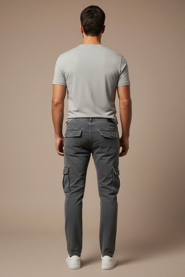 Pantalon Cargo Gris Slim Denim Multipoches Homme - Jean - vue 2