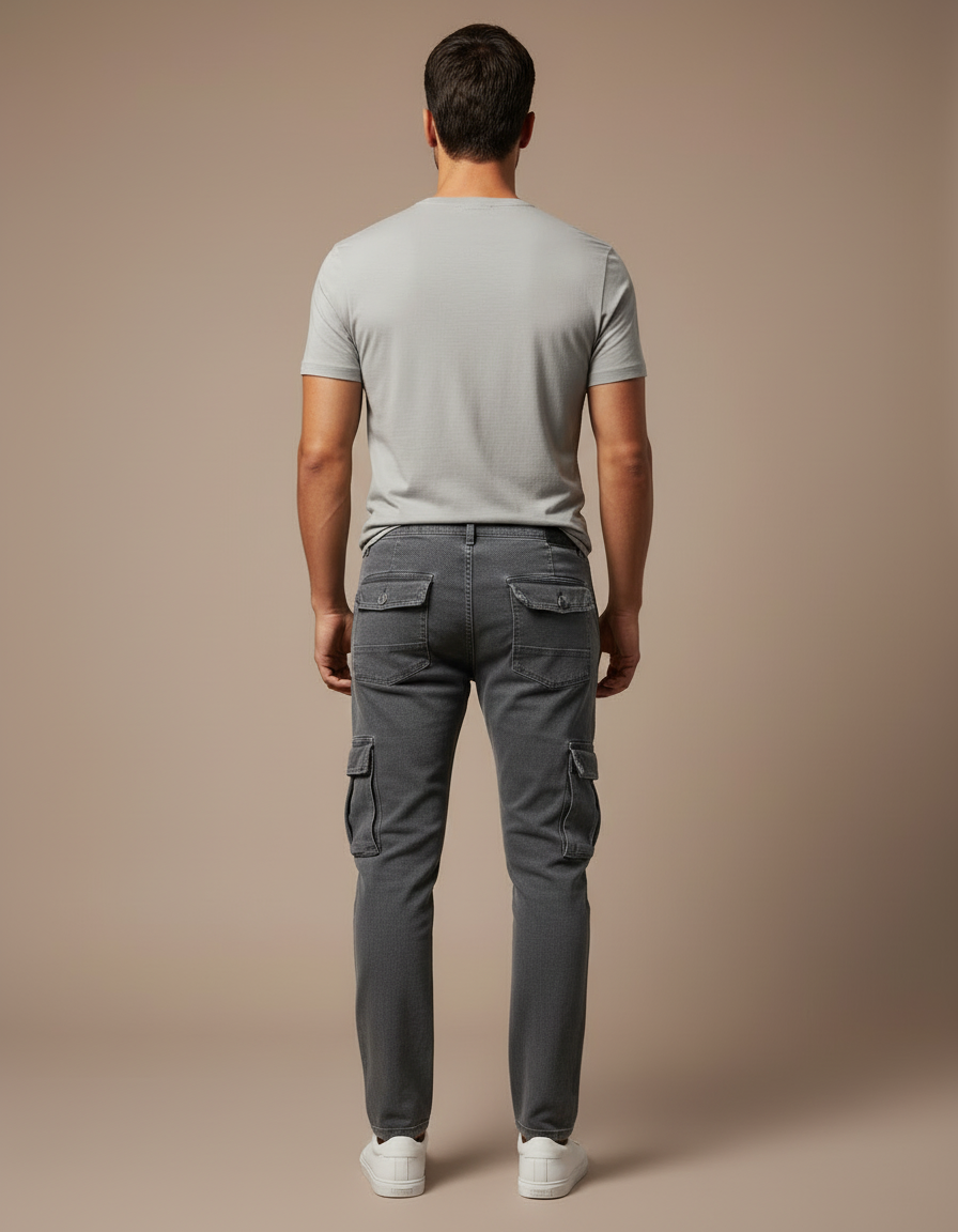 Pantalon Cargo Gris Slim Denim Multipoches Homme - Jean - vue 2