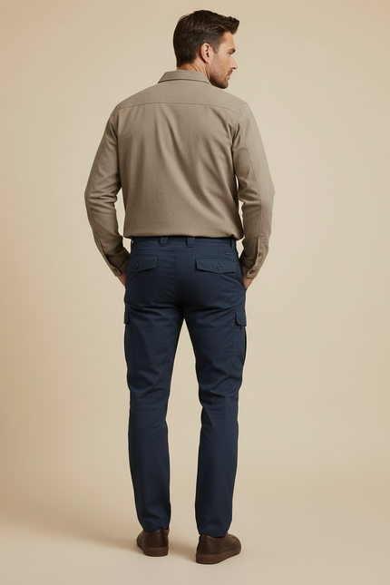 Pantalon Cargo Bleu Marine Homme Coupe Droite Décontracté - Toile - vue 2