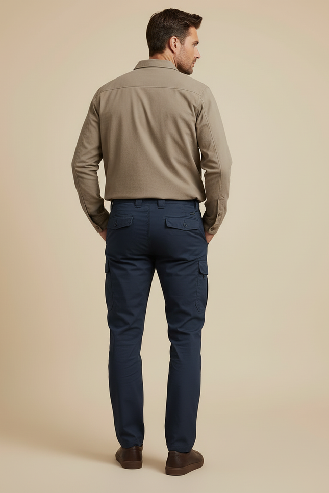 Pantalon Cargo Bleu Marine Homme Coupe Droite Décontracté - Toile - vue 2