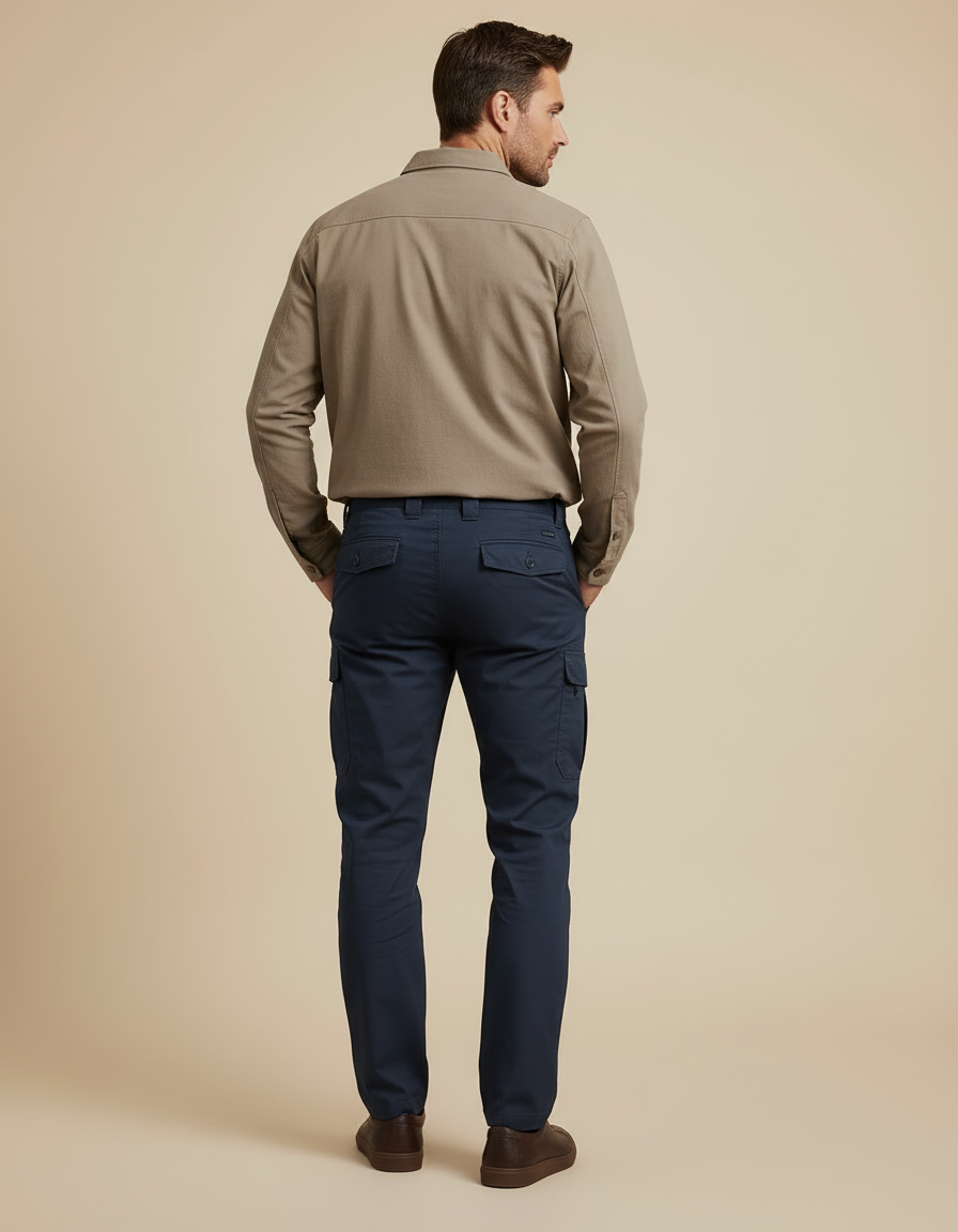 Pantalon Cargo Bleu Marine Homme Coupe Droite Décontracté - Toile - vue 2