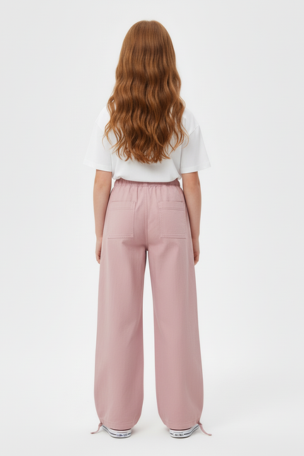 Pantalon Cargo Rose Ample Décontracté Cordon - Coton - vue 2