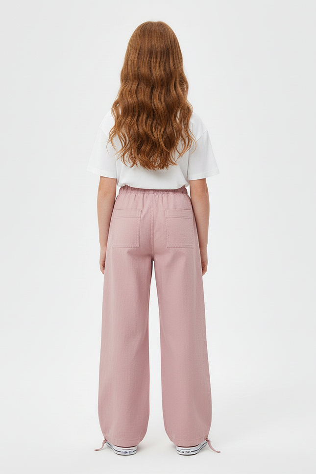 Pantalon Cargo Rose Ample Décontracté Cordon - Coton - vue 2