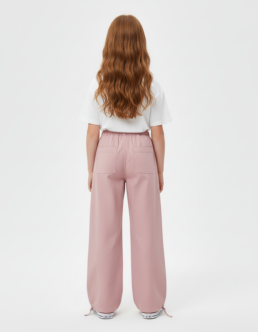 Pantalon Cargo Rose Ample Décontracté Cordon - Coton - vue 2