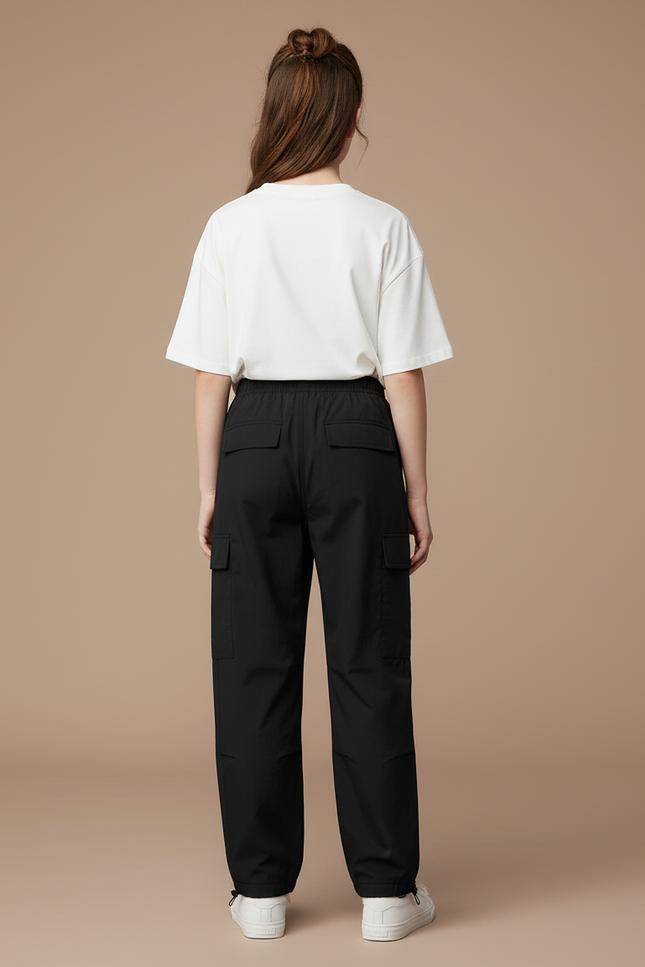 Pantalon Cargo Fille Noir Parachute Ripstop Streetwear - Polyester - vue 2
