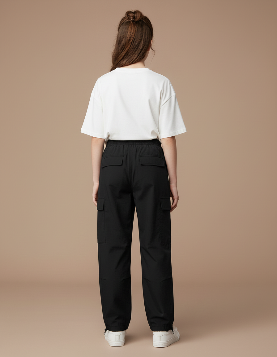 Pantalon Cargo Fille Noir Parachute Ripstop Streetwear - Polyester - vue 2