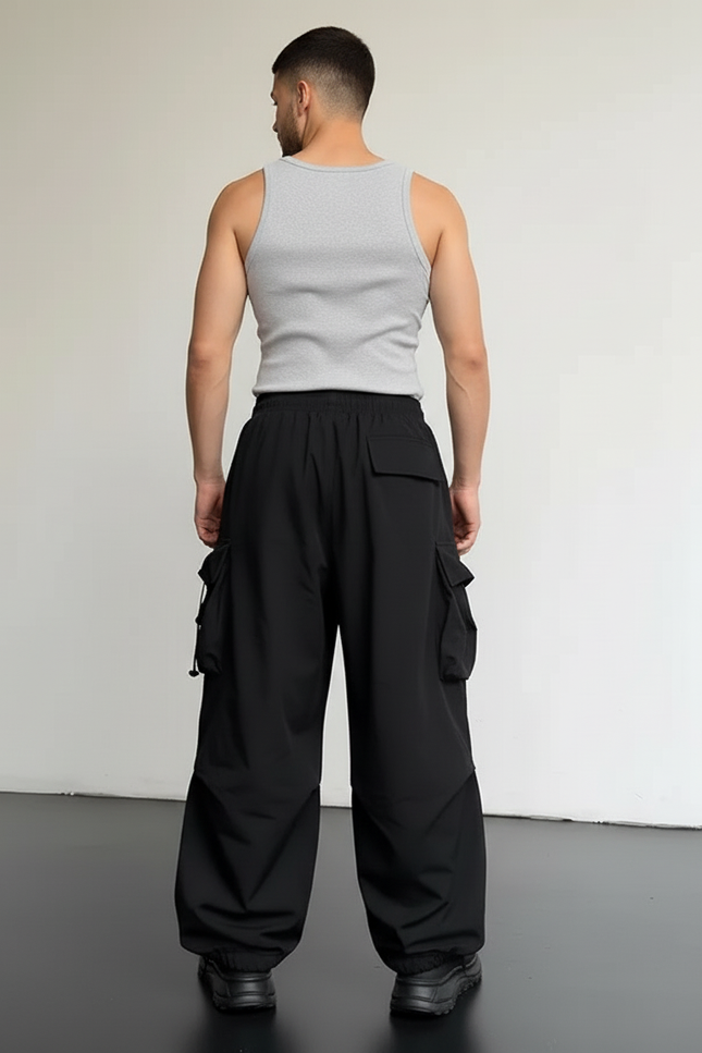 Pantalon Cargo Noir - Polyester - vue 2