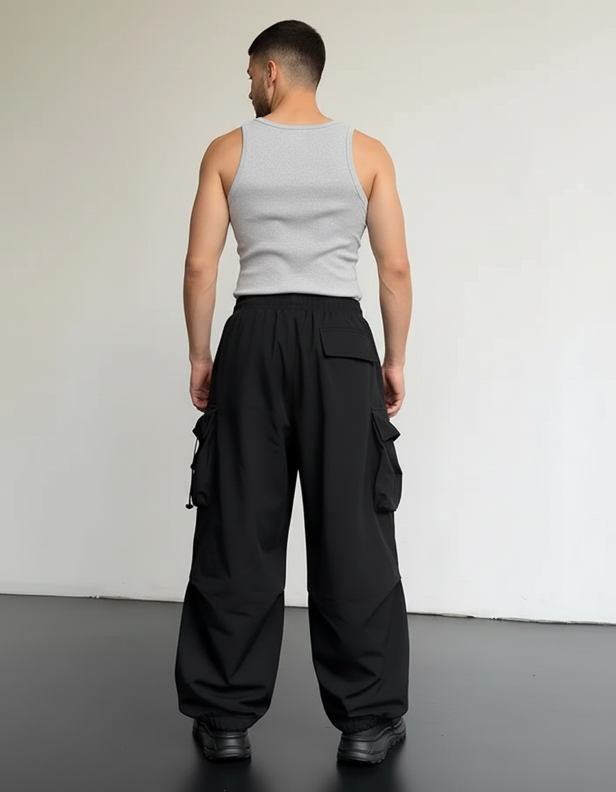 Pantalon Cargo Noir - Polyester - vue 2