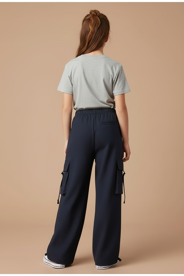 Pantalon Cargo Bleu Marine Ample Poches Fille - Molleton - vue 2