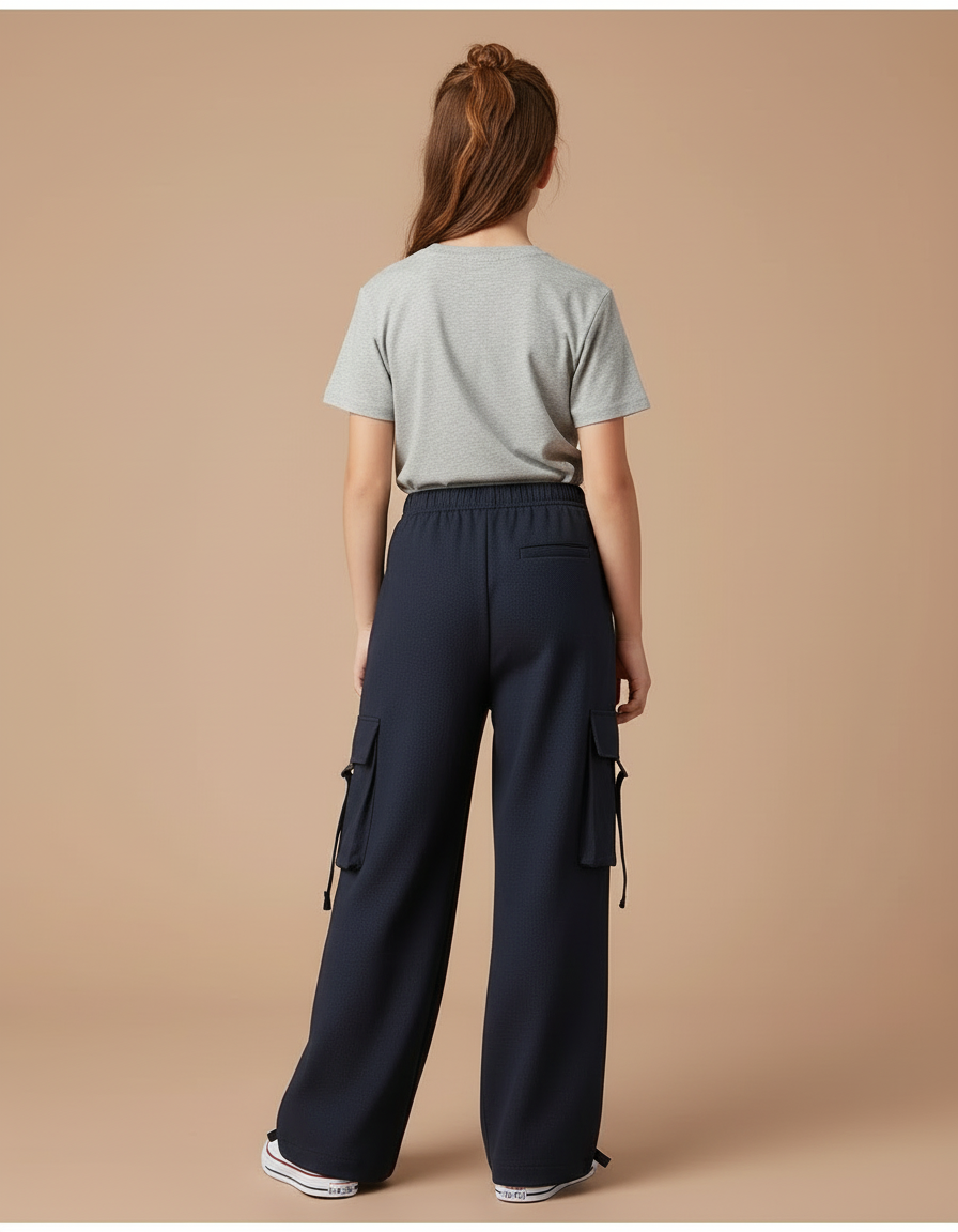 Pantalon Cargo Bleu Marine Ample Poches Fille - Molleton - vue 2