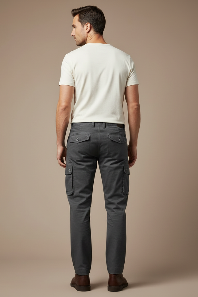 Pantalon Cargo Gris Multipoches Décontracté Coton Homme - Toile - vue 2