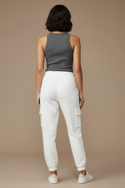 Pantalon Cargo Blanc Molletonné Décontracté Femme - vue 2
