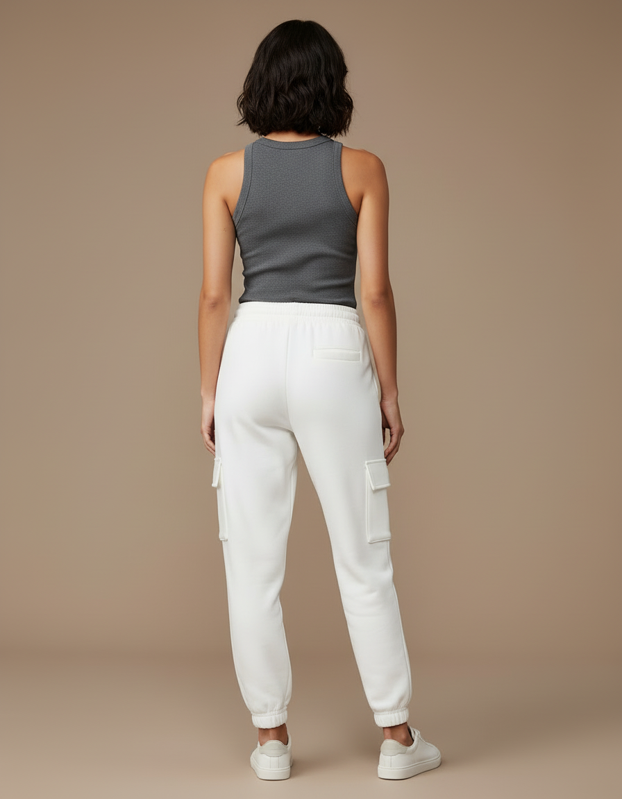 Pantalon Cargo Blanc Molletonné Décontracté Femme - vue 2