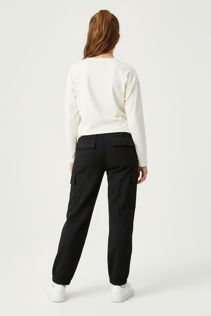 Pantalon Cargo Noir Ample Zippé Fille - Polyester - vue 2