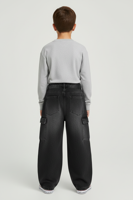 Pantalon Cargo Noir Dégradé Ample Garçon Denim - Jean - vue 2