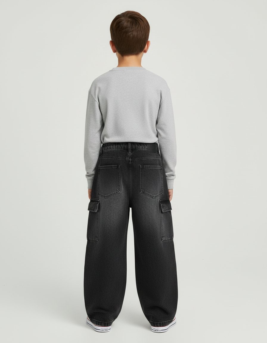 Pantalon Cargo Noir Dégradé Ample Garçon Denim - Jean - vue 2