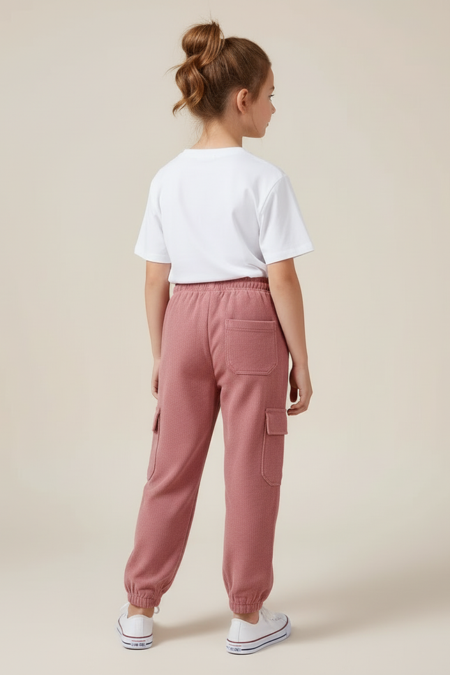 Pantalon Cargo Rose Côtelé Ample Fille Décontracté - Cordé - vue 2