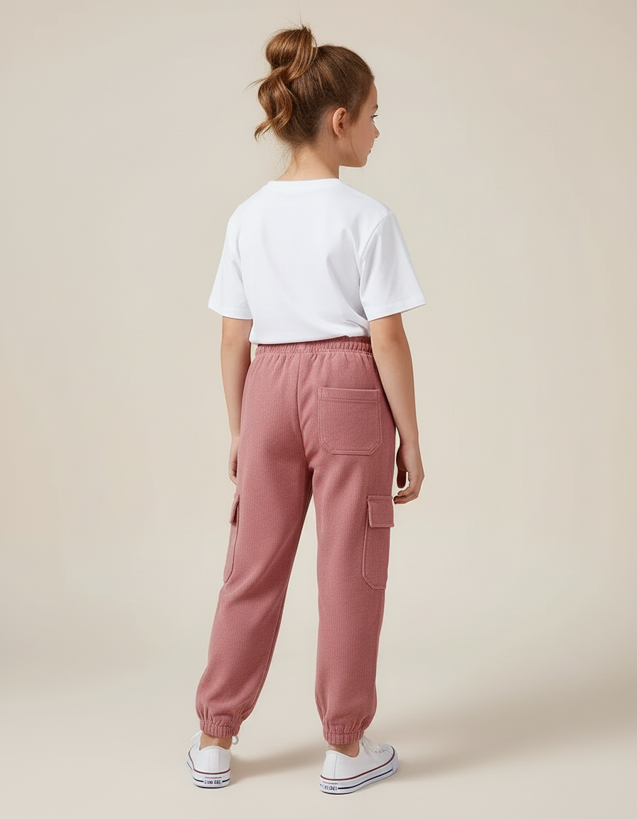 Pantalon Cargo Rose Côtelé Ample Fille Décontracté - Cordé - vue 2