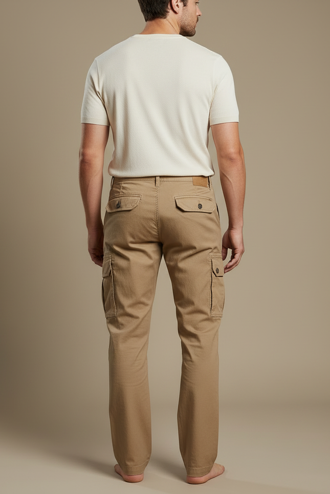 Pantalon Cargo Kaki Droit Coton Multipoches Décontracté - Toile - vue 2