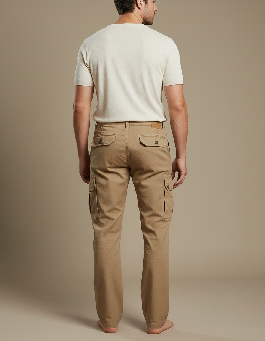 Pantalon Cargo Kaki Droit Coton Multipoches Décontracté - Toile - vue 2