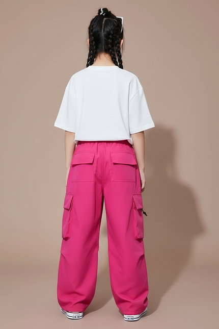 Pantalon Cargo Fuchsia Ample Décontracté Multipoches Enfant - Rose Polyester - vue 2