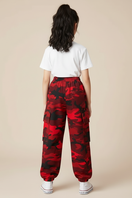 Pantalon Cargo Rouge Camouflage Ample Sportif Fille - Molleton - vue 2