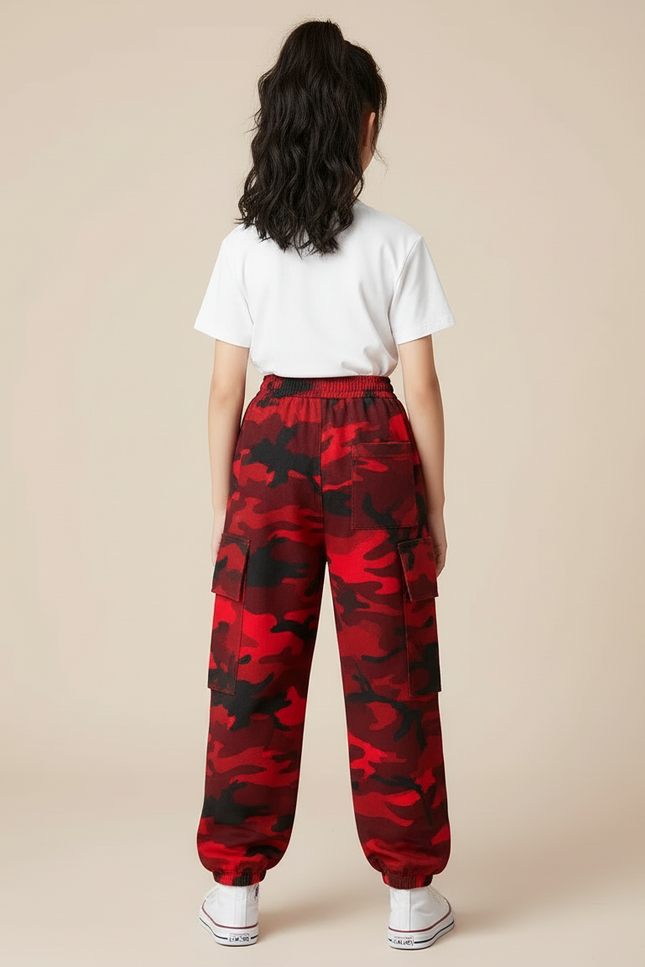 Pantalon Cargo Rouge Camouflage Ample Sportif Fille - Molleton - vue 2