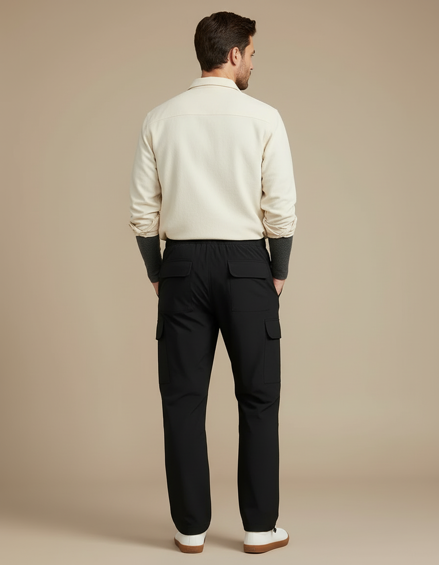 Pantalon Cargo Noir Ample Homme Décontracté - Polyester - vue 2