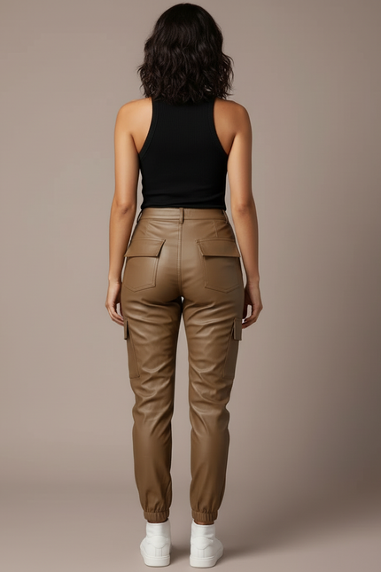 Pantalon Cargo Cuir Femme - Camel - vue 2