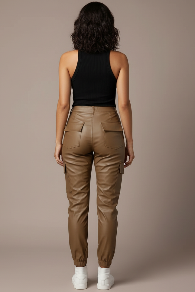 Pantalon Cargo Cuir Femme - Camel - vue 2