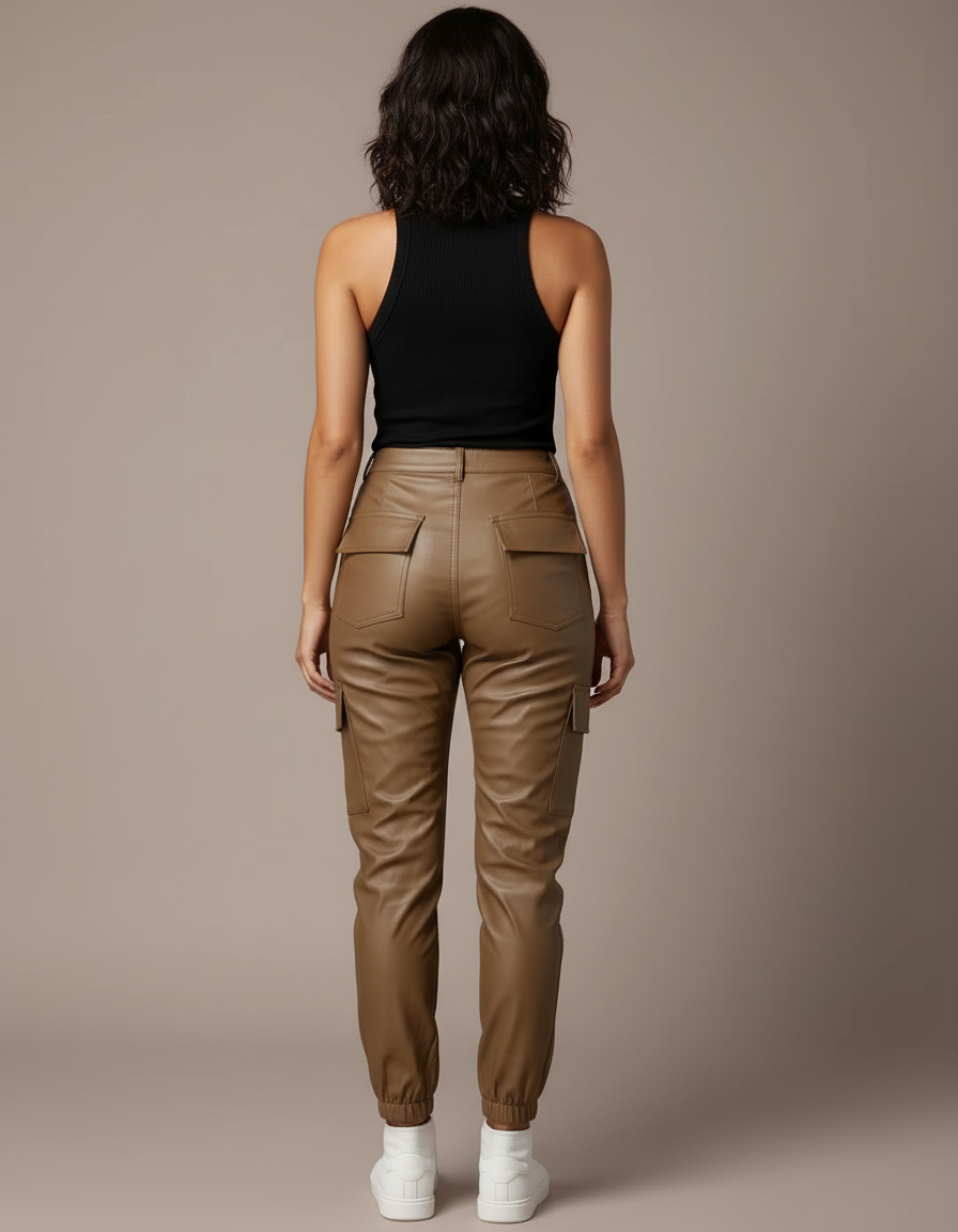 Pantalon Cargo Cuir Femme - Camel - vue 2