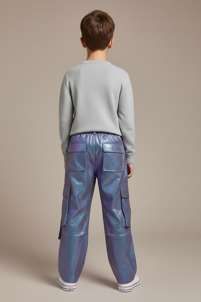 Pantalon Cargo Irisé Ample Violet Streetwear Garçon - Simili cuir - vue 2